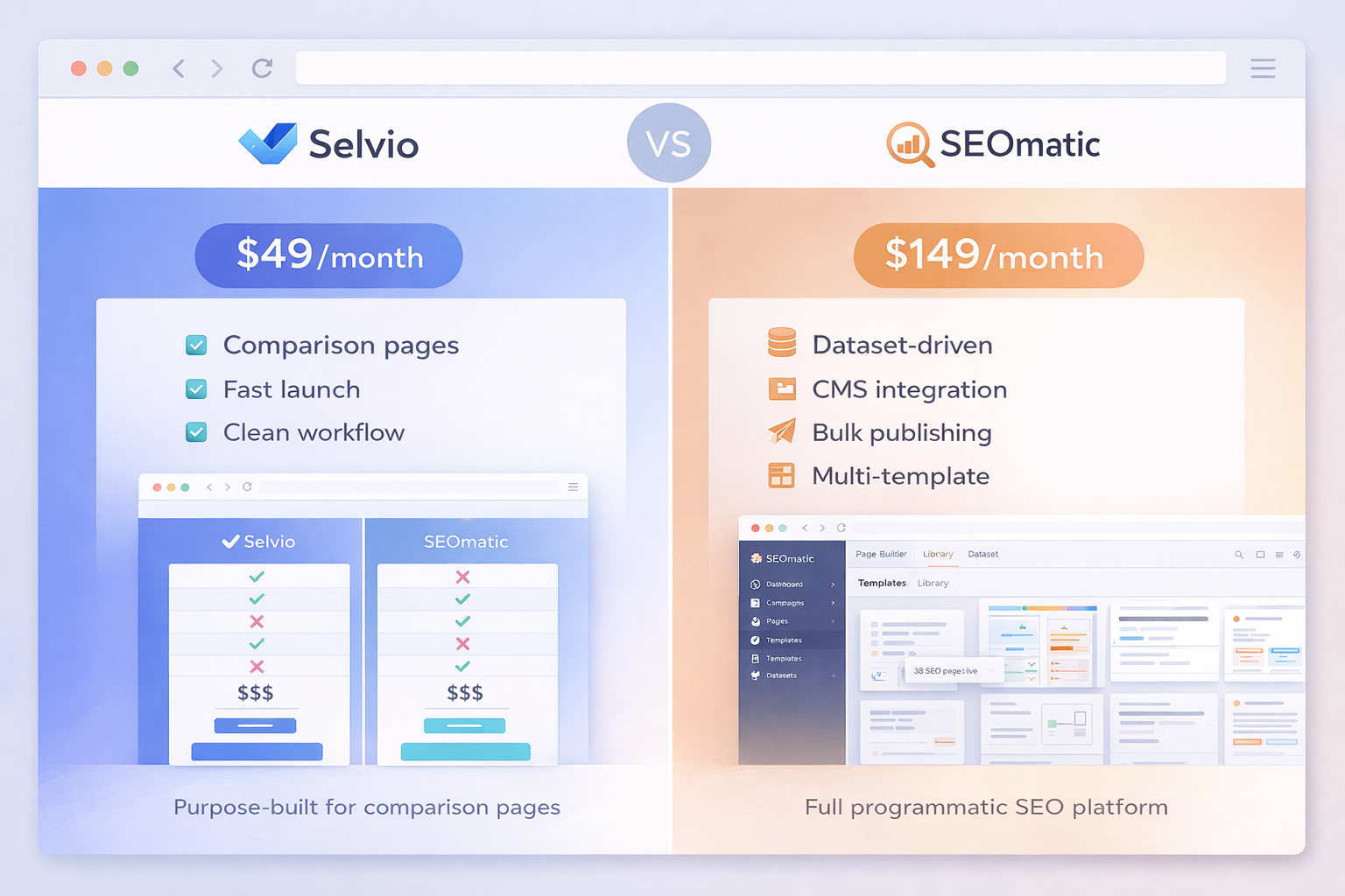 Selvio vs SEOmatic comparison